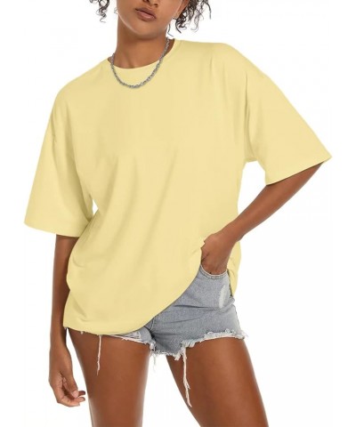 Women's T Shirts Oversized Short Sleeve Round Neck Casual Soft Tops Basic Tee Shirt Yellow $13.00 Tees