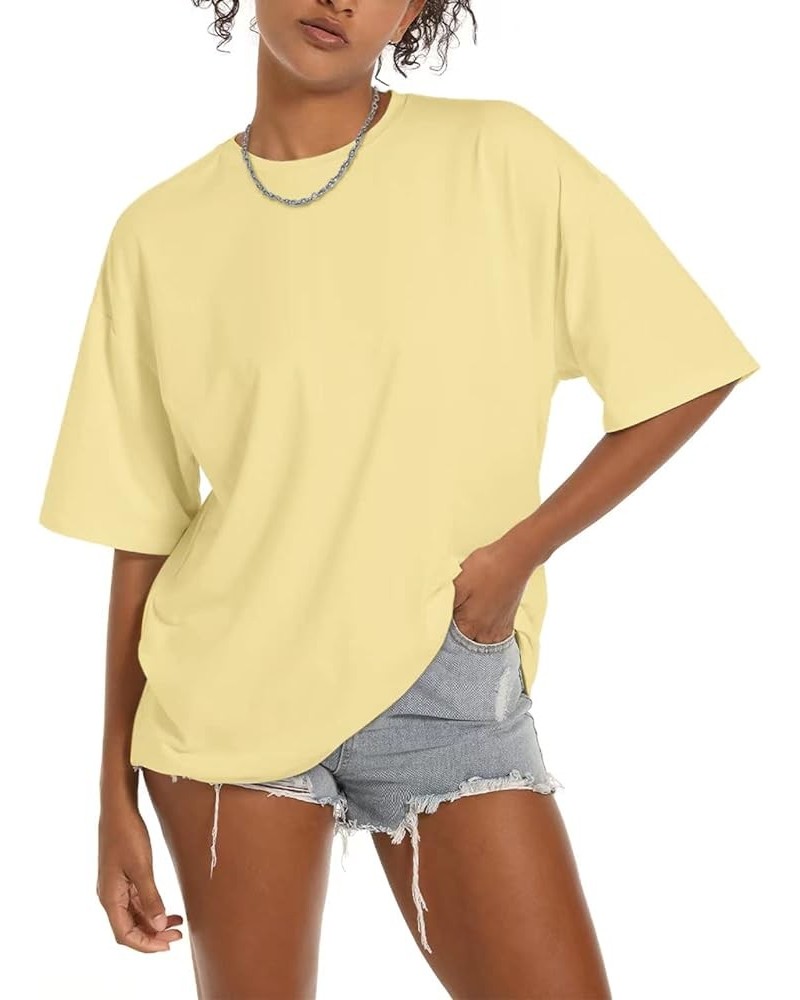 Women's T Shirts Oversized Short Sleeve Round Neck Casual Soft Tops Basic Tee Shirt Yellow $13.00 Tees