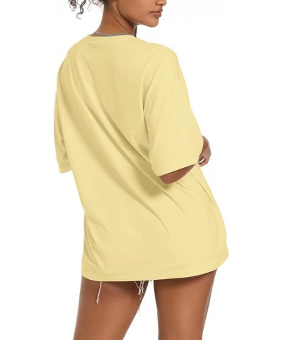 Women's T Shirts Oversized Short Sleeve Round Neck Casual Soft Tops Basic Tee Shirt Yellow $13.00 Tees