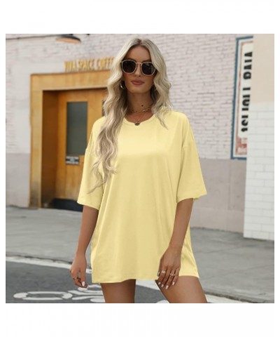 Women's T Shirts Oversized Short Sleeve Round Neck Casual Soft Tops Basic Tee Shirt Yellow $13.00 Tees