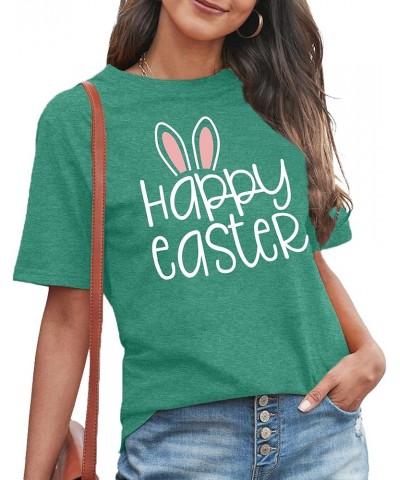 Happy Easter Shirts for Women Funny Rabbit Bunny Shirt Easter Short Sleeve Holiday Tee Tops Green $10.12 Tees