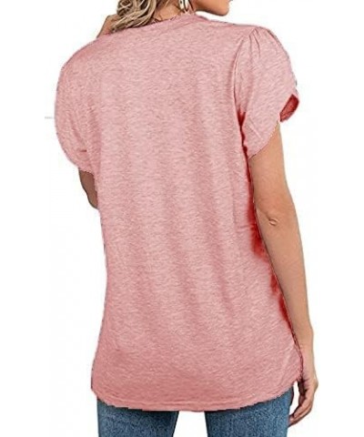 Women Nursing Petal Sleeve Tops V Neck Knitted T Shirts Pink $13.33 Tees