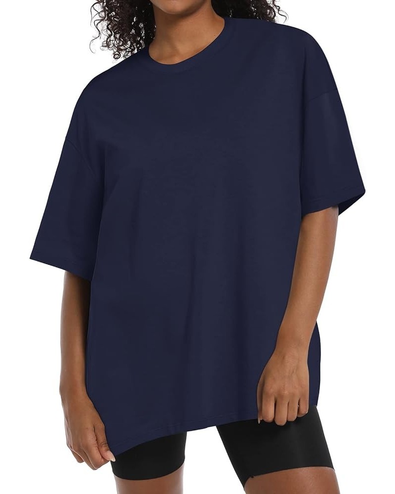 Oversized T Shirts for Women Baggy Boyfriend Basic Tees Plain Tshirts Cotton Loose Fit Short Sleeves Unisex Tops Deep Blue $7...