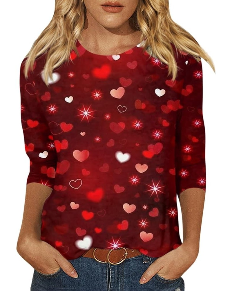 Women's Valentines Day Shirts Trendy 3/4 Sleeve Shirts Dressy Casual Cute Graphic Tees Holiday Outfits Loose Fit 4awine $5.83...