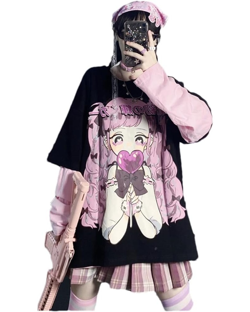 Goth Shirt for Women Kawaii Shirts Harajuku Fashion Gothic Clothes Y2K Grunge Tops for Teen Girls Anime Long Sleeve Pink $11....