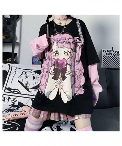 Goth Shirt for Women Kawaii Shirts Harajuku Fashion Gothic Clothes Y2K Grunge Tops for Teen Girls Anime Long Sleeve Pink $11....