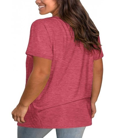 Plus Size Tops for Women Summer Short Sleeve Sexy V Neck Criss Cross T-Shirts Tunic Casual Loose Soft Tee Shirt Pink $11.04 Tees