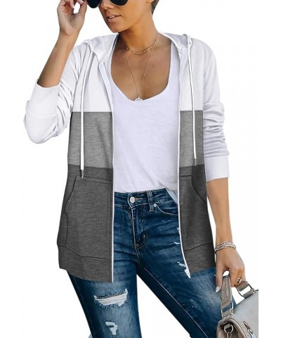 Lightweight Zip Up Hoodies for Women Hooded Sweatshirts Long Sleeve Thin Jacket with Zipper 02--colorblock-white $18.50 Hoodi...