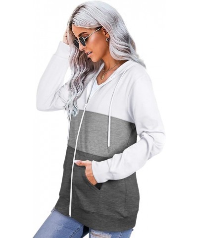 Lightweight Zip Up Hoodies for Women Hooded Sweatshirts Long Sleeve Thin Jacket with Zipper 02--colorblock-white $18.50 Hoodi...