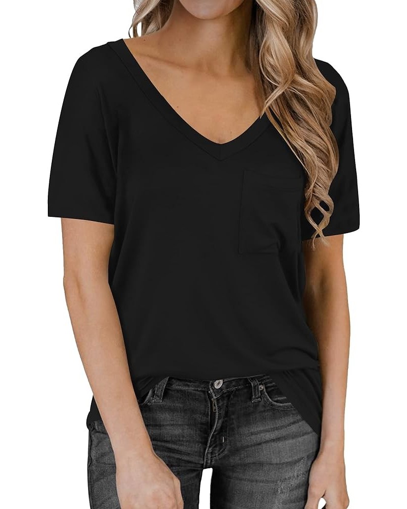 Womens Tops Deep V Neck Petal Short Sleeve Tight Fitted Sexy Casual Dressy Summer Tees Tshirts T-Shirts Blouses D Black $15.5...