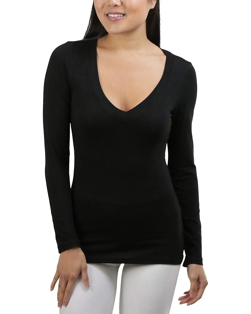 Women's Classic V Neck Long Sleeve Tee Black $11.55 Tees