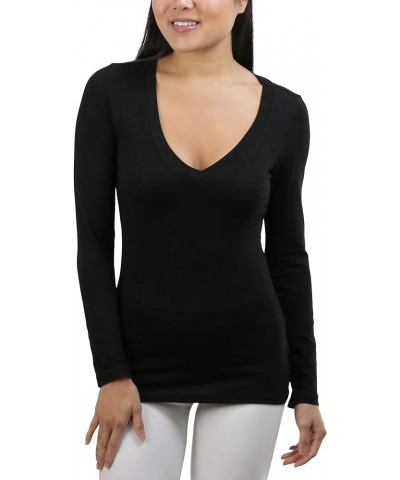 Women's Classic V Neck Long Sleeve Tee Black $11.55 Tees