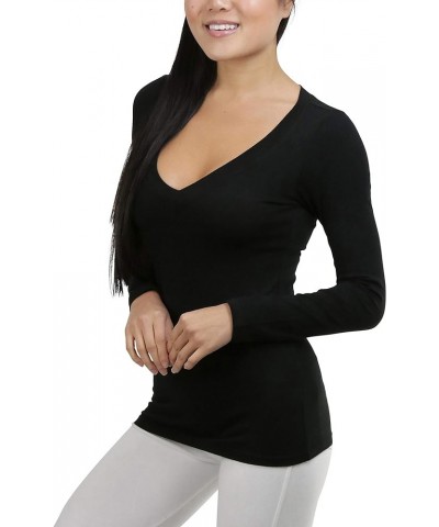 Women's Classic V Neck Long Sleeve Tee Black $11.55 Tees