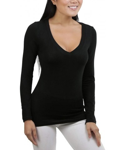 Women's Classic V Neck Long Sleeve Tee Black $11.55 Tees