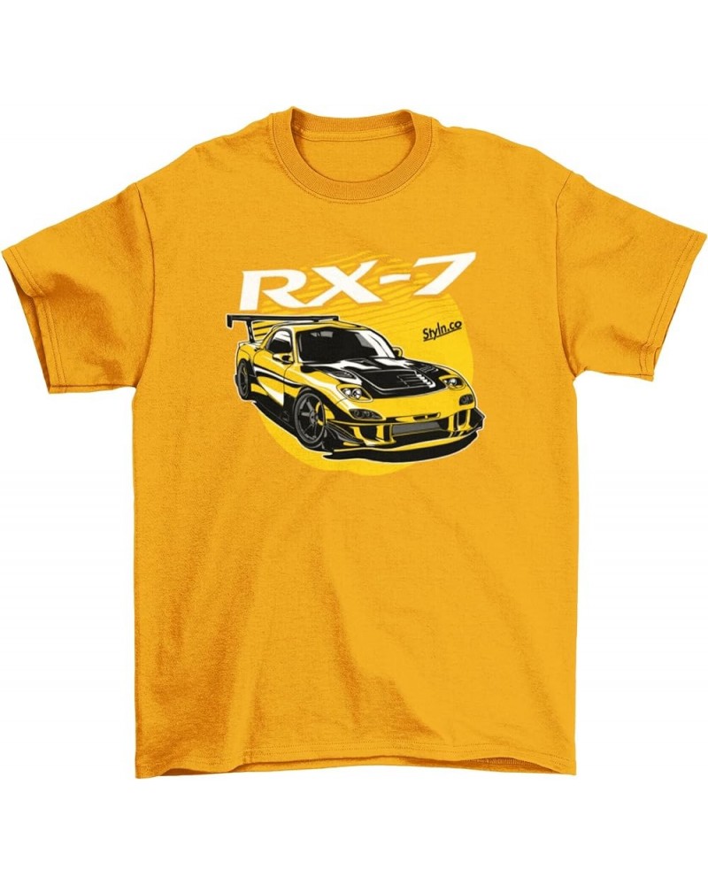 Mazda RX7 FD Yellow T-Shirt | Racing Car Short Sleeve Shirts Gift for Car Lovers Rotary Automotive Enthusiasts Adult Gold $13...