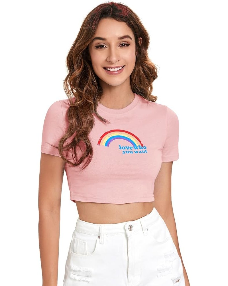 Women's Basic Short Sleeve Scoop Neck Crop Top Pale Pink $10.99 Tees