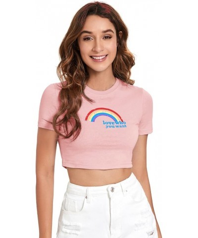 Women's Basic Short Sleeve Scoop Neck Crop Top Pale Pink $10.99 Tees