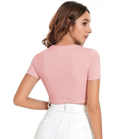 Women's Basic Short Sleeve Scoop Neck Crop Top Pale Pink $10.99 Tees