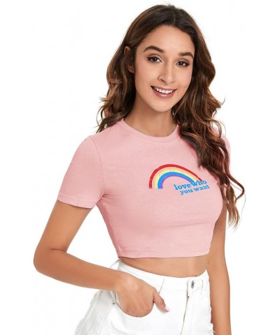 Women's Basic Short Sleeve Scoop Neck Crop Top Pale Pink $10.99 Tees