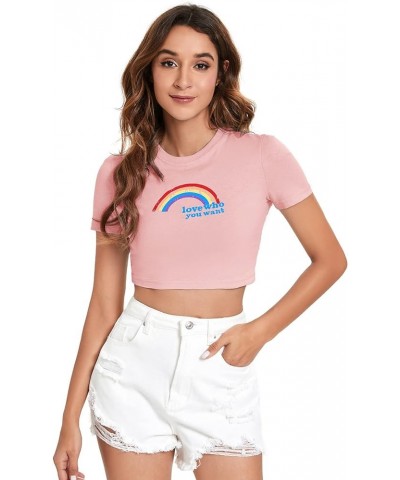 Women's Basic Short Sleeve Scoop Neck Crop Top Pale Pink $10.99 Tees