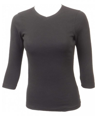 Forever Three-Quarter Sleeve Slight V-Neck Top Style T-193 Black $48.36 Tees