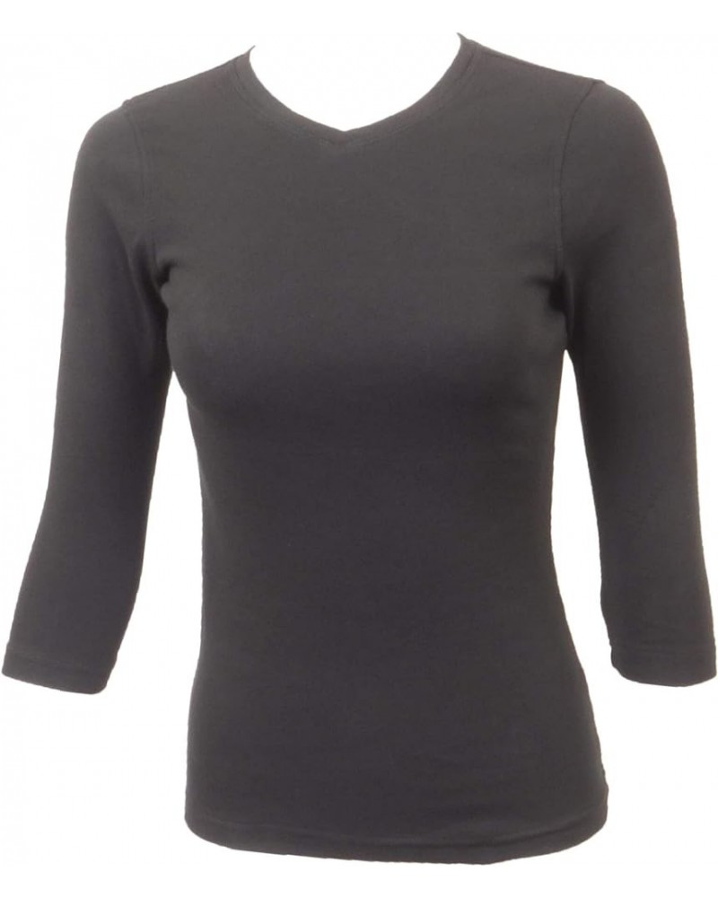 Forever Three-Quarter Sleeve Slight V-Neck Top Style T-193 Black $48.36 Tees