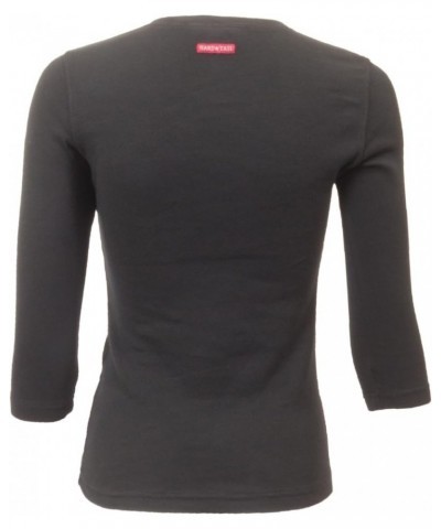 Forever Three-Quarter Sleeve Slight V-Neck Top Style T-193 Black $48.36 Tees