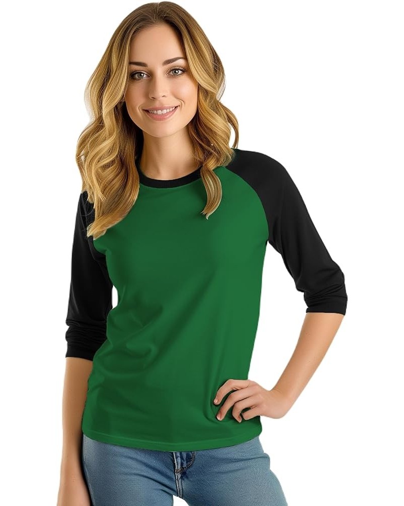 Raglan Shirts for Women - Womens Soft Sports Jersey 3/4 Long Sleeves Baseball Tee Green & Black Womens Raglan $9.88 Tees