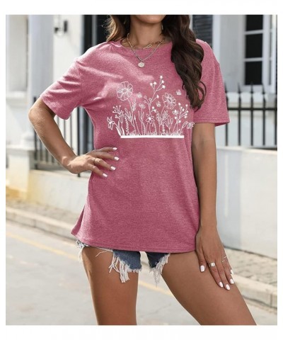 Wildflower Shirts for Women Floral Graphic Tees Summer Flower Print Casual Short Sleeve Tee Tops Plant Lover Tshirts Pink $10...