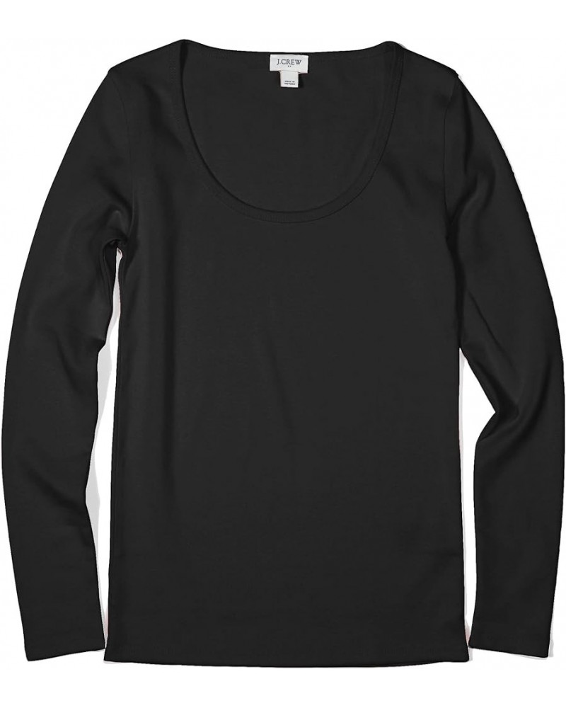 Women's Long Sleeve Fine-Rib Scoop Neck Tee Black $18.86 Tees