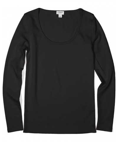 Women's Long Sleeve Fine-Rib Scoop Neck Tee Black $18.86 Tees