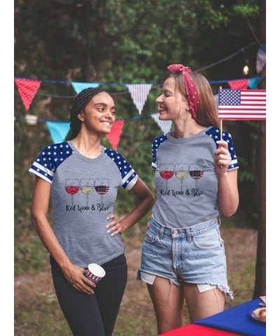 Patriotic Shirts for Women Red White and Blue Shirts American Flag Shirt 4th of July Tops Funny Wine Glass Graphic Tees Grey ...