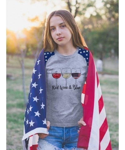 Patriotic Shirts for Women Red White and Blue Shirts American Flag Shirt 4th of July Tops Funny Wine Glass Graphic Tees Grey ...