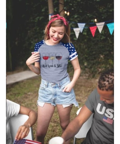 Patriotic Shirts for Women Red White and Blue Shirts American Flag Shirt 4th of July Tops Funny Wine Glass Graphic Tees Grey ...