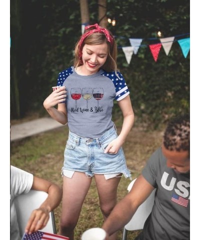 Patriotic Shirts for Women Red White and Blue Shirts American Flag Shirt 4th of July Tops Funny Wine Glass Graphic Tees Grey ...