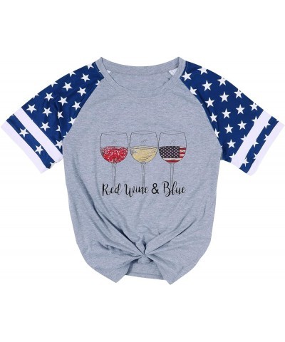 Patriotic Shirts for Women Red White and Blue Shirts American Flag Shirt 4th of July Tops Funny Wine Glass Graphic Tees Grey ...