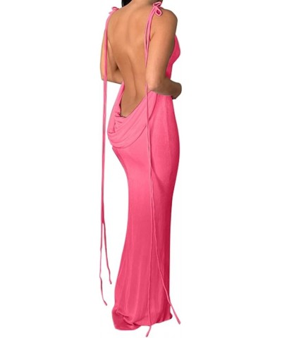 Backless Maxi Dress Women's Summer Spaghetti Strap Sexy Sleeveless Dress Bodycon Summer Dresses for Women Pink Backless $15.9...