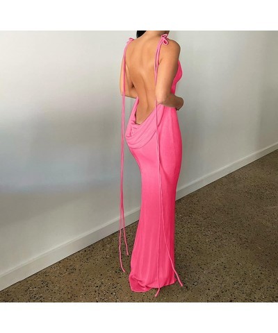 Backless Maxi Dress Women's Summer Spaghetti Strap Sexy Sleeveless Dress Bodycon Summer Dresses for Women Pink Backless $15.9...