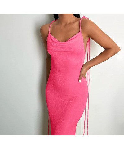 Backless Maxi Dress Women's Summer Spaghetti Strap Sexy Sleeveless Dress Bodycon Summer Dresses for Women Pink Backless $15.9...