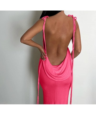 Backless Maxi Dress Women's Summer Spaghetti Strap Sexy Sleeveless Dress Bodycon Summer Dresses for Women Pink Backless $15.9...