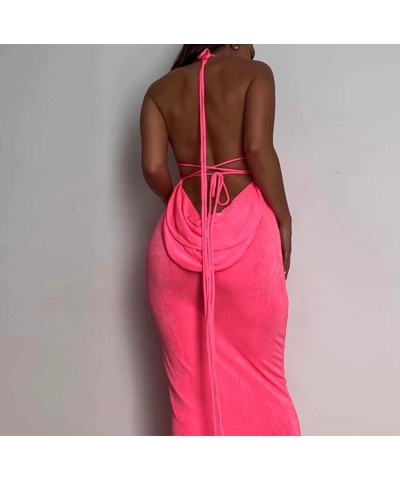 Backless Maxi Dress Women's Summer Spaghetti Strap Sexy Sleeveless Dress Bodycon Summer Dresses for Women Pink Backless $15.9...