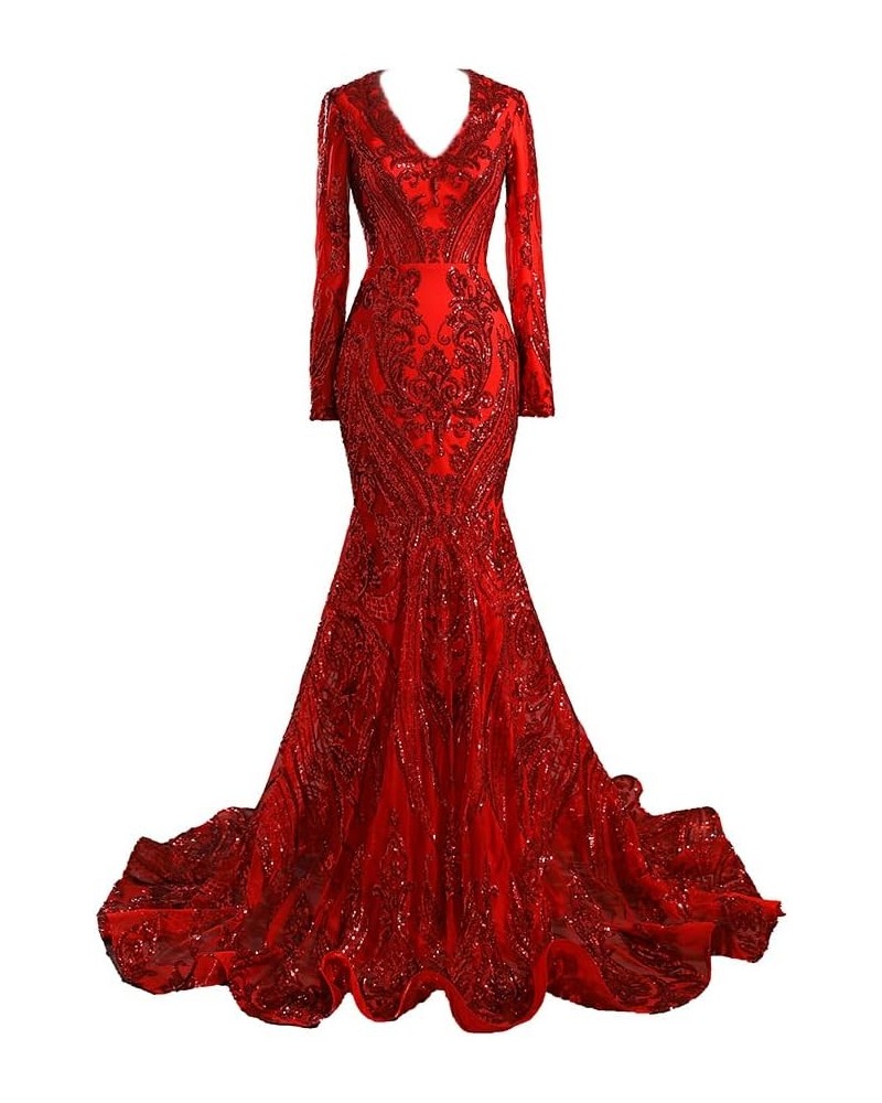 Wome's Mermaid Prom Gown Sequin Evening Party Dress Formal Maxi Dress Red $52.80 Dresses