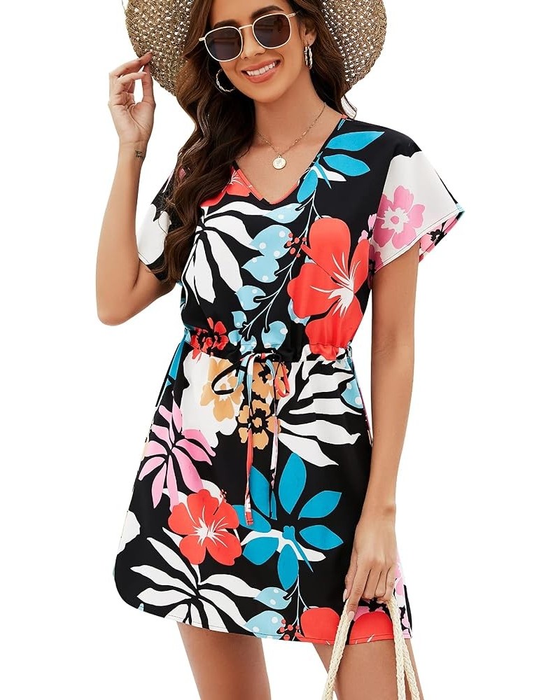 Women Casual Sexy Swim Cover up V-Neck Summer Beachwear Coverups Flowy Short Sleeve Mini Beach Dress (XS-XXL) Floral17 $18.23...