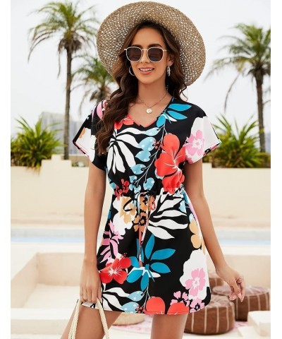 Women Casual Sexy Swim Cover up V-Neck Summer Beachwear Coverups Flowy Short Sleeve Mini Beach Dress (XS-XXL) Floral17 $18.23...