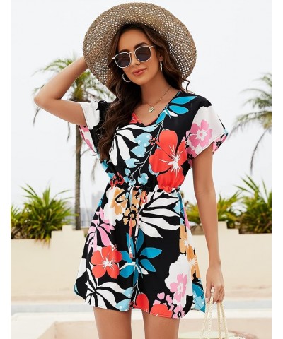 Women Casual Sexy Swim Cover up V-Neck Summer Beachwear Coverups Flowy Short Sleeve Mini Beach Dress (XS-XXL) Floral17 $18.23...