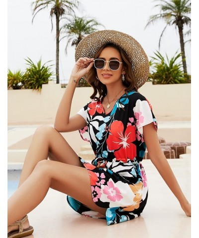 Women Casual Sexy Swim Cover up V-Neck Summer Beachwear Coverups Flowy Short Sleeve Mini Beach Dress (XS-XXL) Floral17 $18.23...