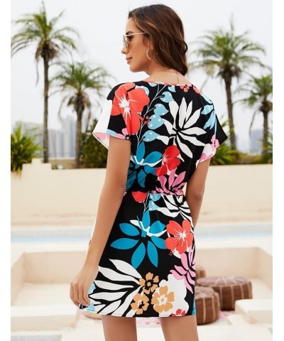 Women Casual Sexy Swim Cover up V-Neck Summer Beachwear Coverups Flowy Short Sleeve Mini Beach Dress (XS-XXL) Floral17 $18.23...