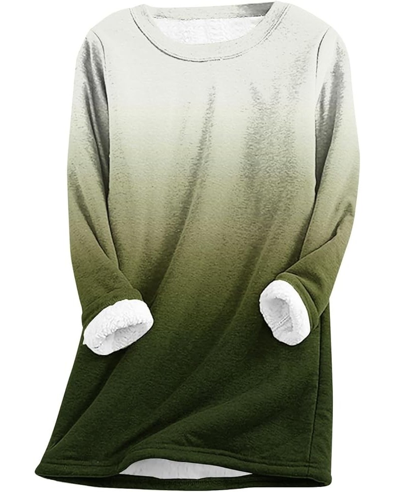 Gradient Sherpa Fleece Lined Sweatshirt Women Round Neck Thermal Winter Long Sleeve Tunic Tops Plus Size.S-5XL Army Green $10...