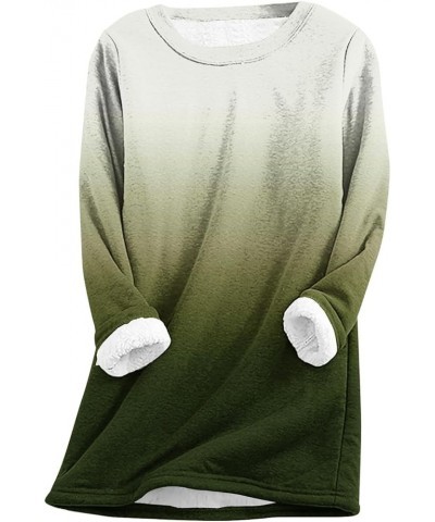 Gradient Sherpa Fleece Lined Sweatshirt Women Round Neck Thermal Winter Long Sleeve Tunic Tops Plus Size.S-5XL Army Green $10...