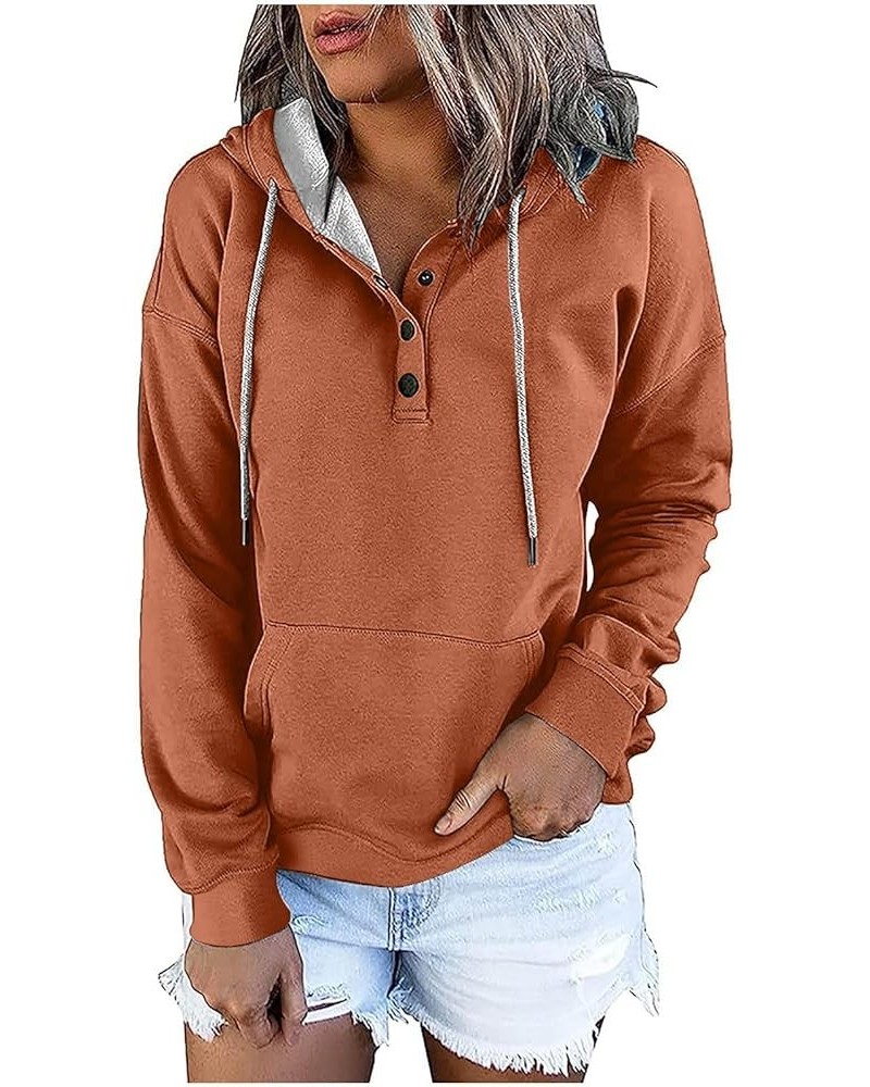 Basic Hoodies forWomens 2023 Fall Long-Sleeved 1/4 Buttons Casual Stylish Hooded Pullovers Teens Running Plain Hoodie A0-brow...